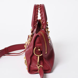 極美品 BALENCIAGA バレンシアガ クラシック メタリック エッジ ミニシティ ハンドバッグ 390160 ショルダーバッグ 2WAY ボルドー ゴールド金具 中古 4a006976