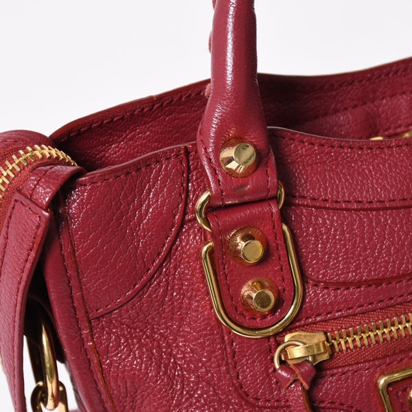 極美品 BALENCIAGA バレンシアガ クラシック メタリック エッジ ミニシティ ハンドバッグ 390160 ショルダーバッグ 2WAY ボルドー ゴールド金具 中古 4a006976