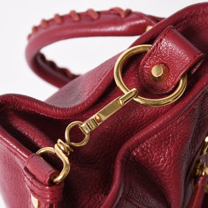 極美品 BALENCIAGA バレンシアガ クラシック メタリック エッジ ミニシティ ハンドバッグ 390160 ショルダーバッグ 2WAY ボルドー ゴールド金具 中古 4a006976