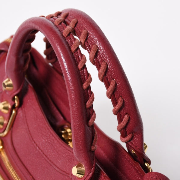 極美品 BALENCIAGA バレンシアガ クラシック メタリック エッジ ミニシティ ハンドバッグ 390160 ショルダーバッグ 2WAY ボルドー ゴールド金具 中古 4a006976