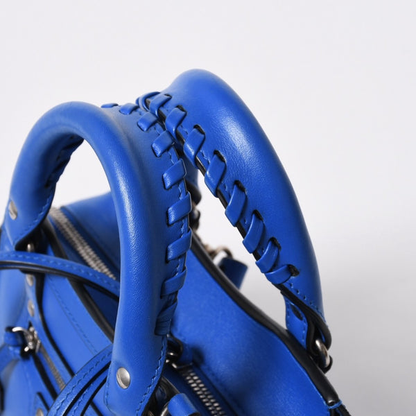 BALENCIAGA バレンシアガ 2WAY ハンドバッグ ショルダーバッグ ネオクラシック ミニ シティ 638524 ブルー シルバー金具 美品 中古 4a006975