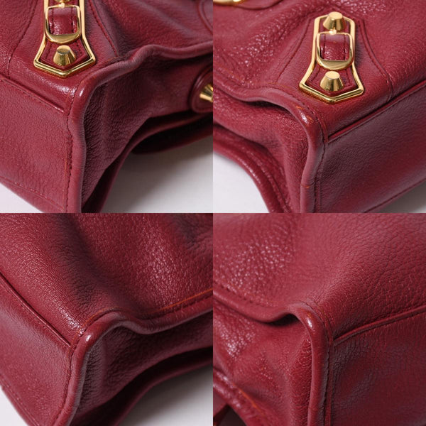 極美品 BALENCIAGA バレンシアガ クラシック メタリック エッジ ミニシティ ハンドバッグ 390160 ショルダーバッグ 2WAY ボルドー ゴールド金具 中古 4a006976