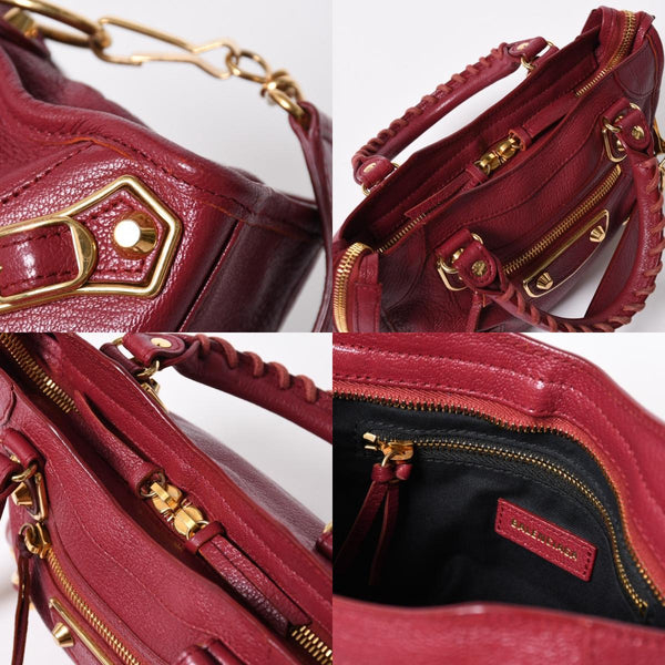極美品 BALENCIAGA バレンシアガ クラシック メタリック エッジ ミニシティ ハンドバッグ 390160 ショルダーバッグ 2WAY ボルドー ゴールド金具 中古 4a006976