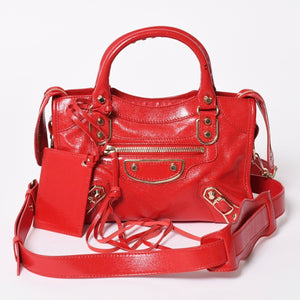 極美品 BALENCIAGA バレンシアガ クラシック ミニシティ 2WAY ハンドバッグ ショルダーバッグ 300295 レッド ゴールド金具 中古 4a006987