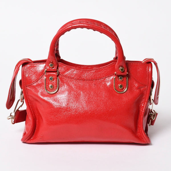 極美品 BALENCIAGA バレンシアガ クラシック ミニシティ 2WAY ハンドバッグ ショルダーバッグ 300295 レッド ゴールド金具 中古 4a006987