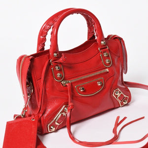 極美品 BALENCIAGA バレンシアガ クラシック ミニシティ 2WAY ハンドバッグ ショルダーバッグ 300295 レッド ゴールド金具 中古 4a006987