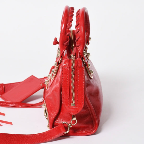 極美品 BALENCIAGA バレンシアガ クラシック ミニシティ 2WAY ハンドバッグ ショルダーバッグ 300295 レッド ゴールド金具 中古 4a006987
