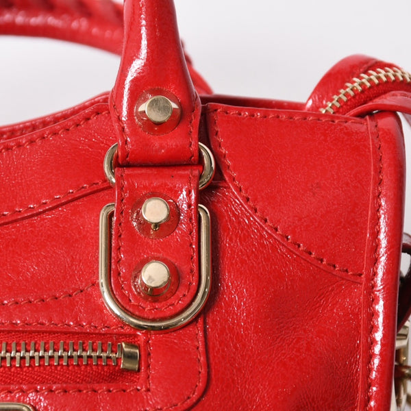 極美品 BALENCIAGA バレンシアガ クラシック ミニシティ 2WAY ハンドバッグ ショルダーバッグ 300295 レッド ゴールド金具 中古 4a006987