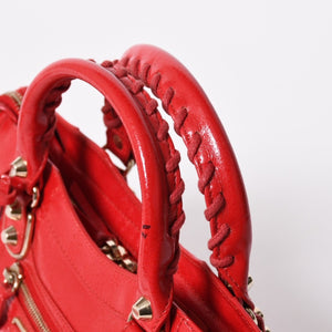 極美品 BALENCIAGA バレンシアガ クラシック ミニシティ 2WAY ハンドバッグ ショルダーバッグ 300295 レッド ゴールド金具 中古 4a006987