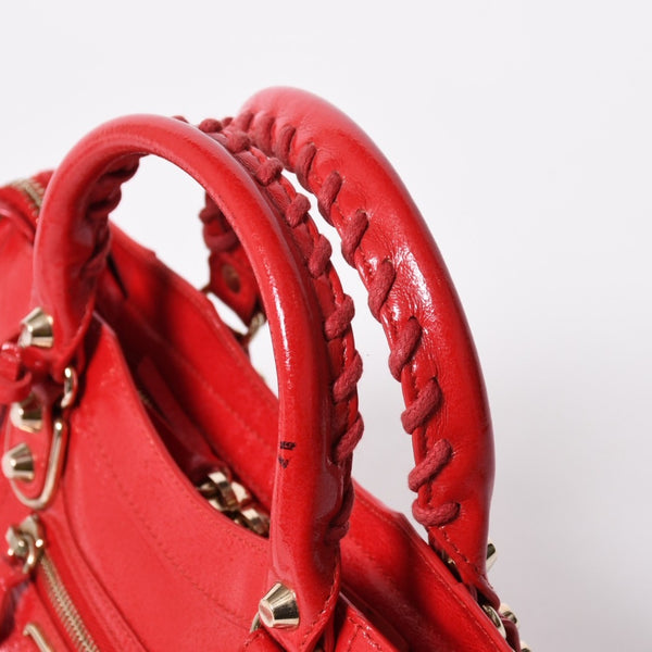 極美品 BALENCIAGA バレンシアガ クラシック ミニシティ 2WAY ハンドバッグ ショルダーバッグ 300295 レッド ゴールド金具 中古 4a006987