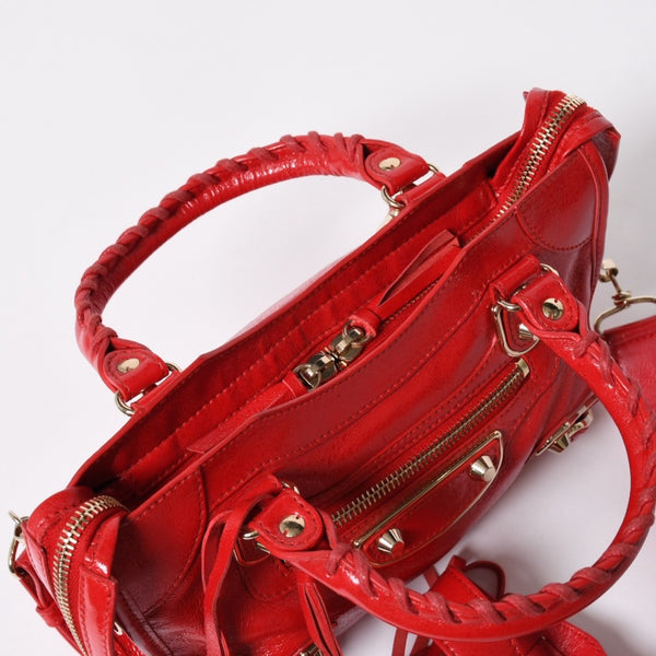 極美品 BALENCIAGA バレンシアガ クラシック ミニシティ 2WAY ハンドバッグ ショルダーバッグ 300295 レッド ゴールド金具 中古 4a006987