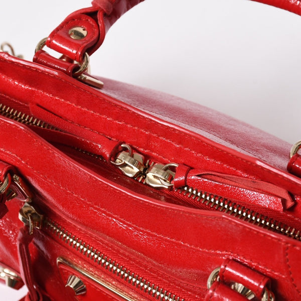 極美品 BALENCIAGA バレンシアガ クラシック ミニシティ 2WAY ハンドバッグ ショルダーバッグ 300295 レッド ゴールド金具 中古 4a006987