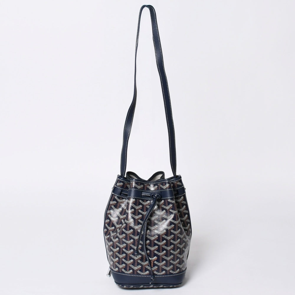 新品同様 Goyard ゴヤール プティフロ バケットバッグ ショルダーバッグ PVC レザー ネイビー 中古 4a000698