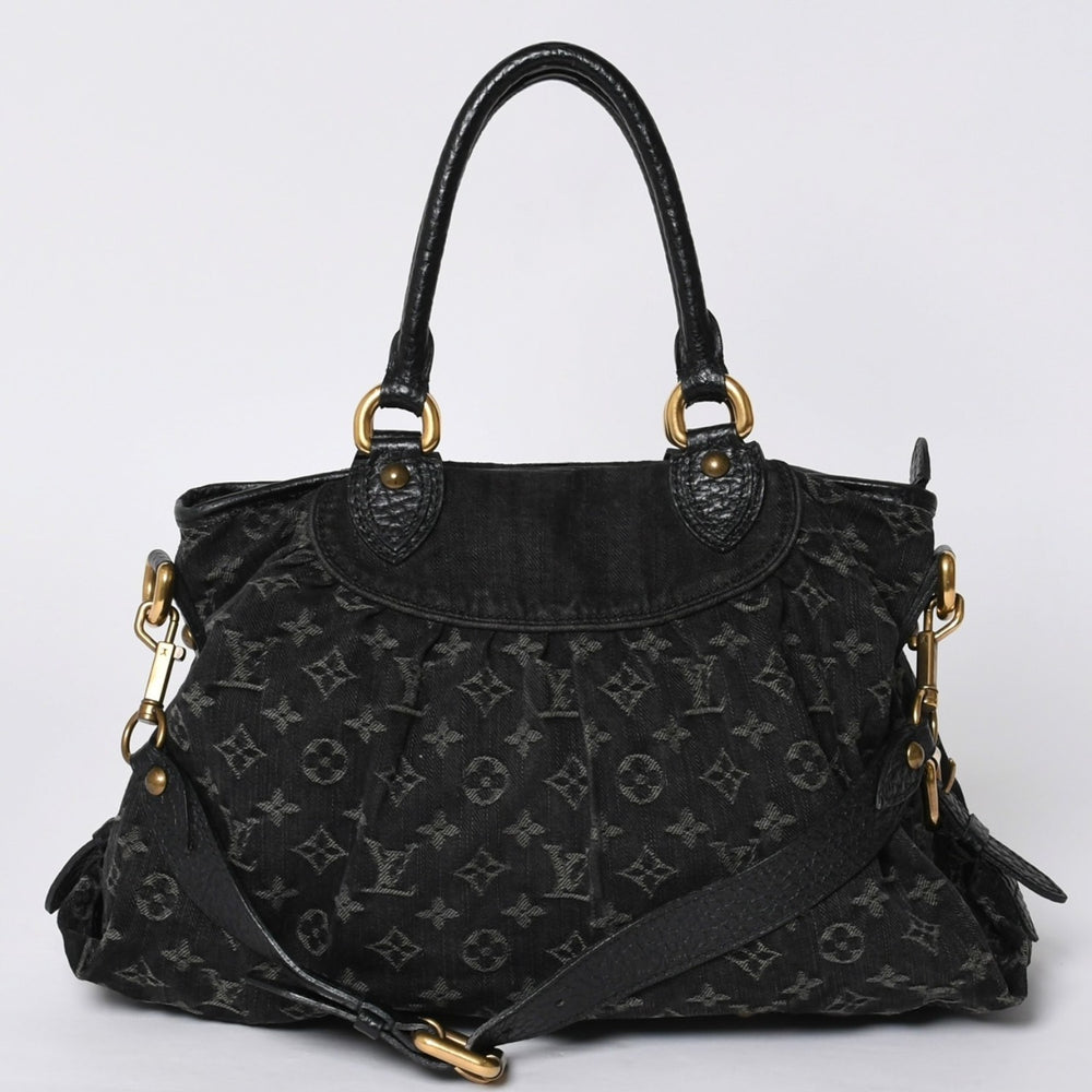 Very good condition LOUIS VUITTON Neocavy MM handbag M95351 Monogram Denim Black 2WAY Gold hardware Used 4a001010