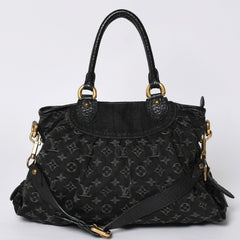 Very good condition LOUIS VUITTON Neocavy MM handbag M95351 Monogram Denim Black 2WAY Gold hardware Used 4a001010