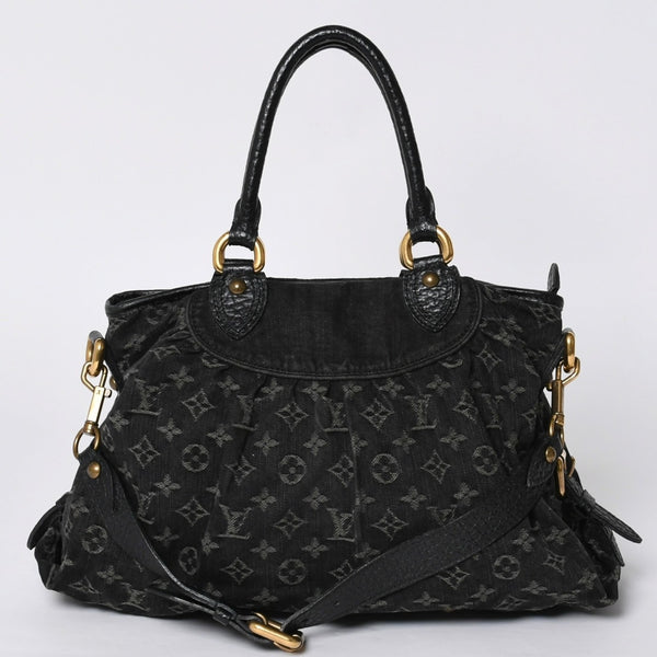 Very good condition LOUIS VUITTON Neocavy MM handbag M95351 Monogram Denim Black 2WAY Gold hardware Used 4a001010