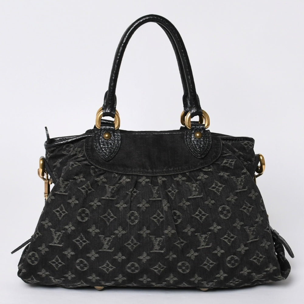 Very good condition LOUIS VUITTON Neocavy MM handbag M95351 Monogram Denim Black 2WAY Gold hardware Used 4a001010