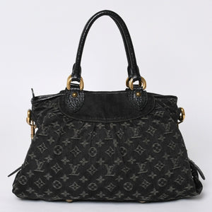 Very good condition LOUIS VUITTON Neocavy MM handbag M95351 Monogram Denim Black 2WAY Gold hardware Used 4a001010