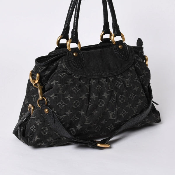 Very good condition LOUIS VUITTON Neocavy MM handbag M95351 Monogram Denim Black 2WAY Gold hardware Used 4a001010