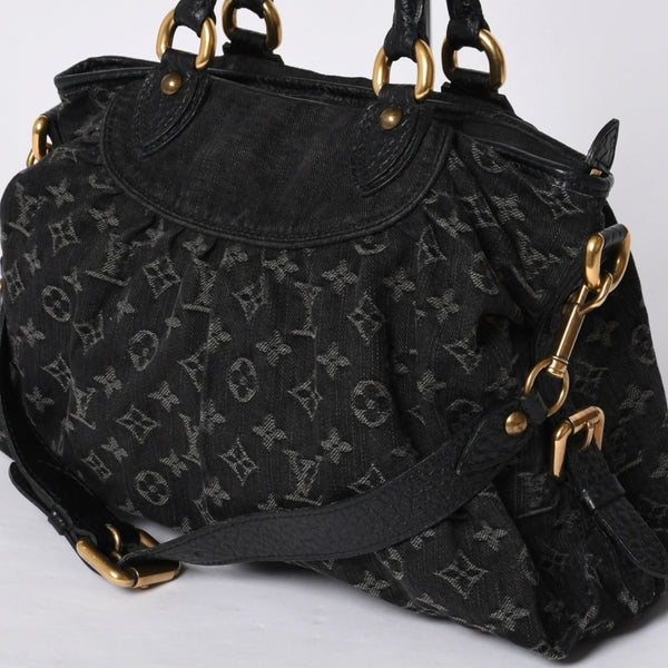 Very good condition LOUIS VUITTON Neocavy MM handbag M95351 Monogram Denim Black 2WAY Gold hardware Used 4a001010