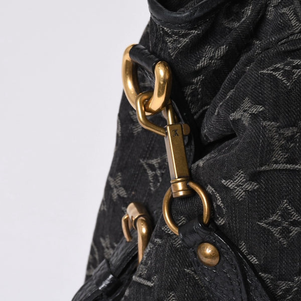 Very good condition LOUIS VUITTON Neocavy MM handbag M95351 Monogram Denim Black 2WAY Gold hardware Used 4a001010