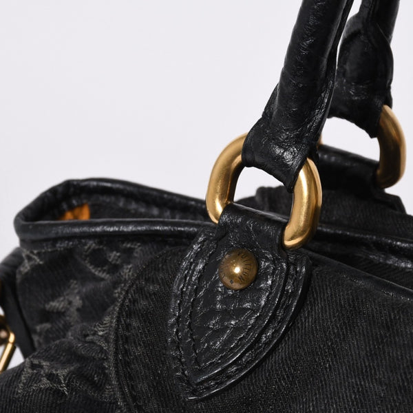 Very good condition LOUIS VUITTON Neocavy MM handbag M95351 Monogram Denim Black 2WAY Gold hardware Used 4a001010