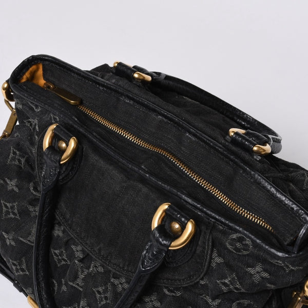 Very good condition LOUIS VUITTON Neocavy MM handbag M95351 Monogram Denim Black 2WAY Gold hardware Used 4a001010