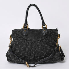 LOUIS VUITTON Neocavi GM Handbag M95352 Monogram Denim Black Leather Gold Hardware Good Condition Used 4a001011