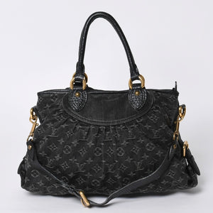 LOUIS VUITTON Neocavi GM Handbag M95352 Monogram Denim Black Leather Gold Hardware Good Condition Used 4a001011