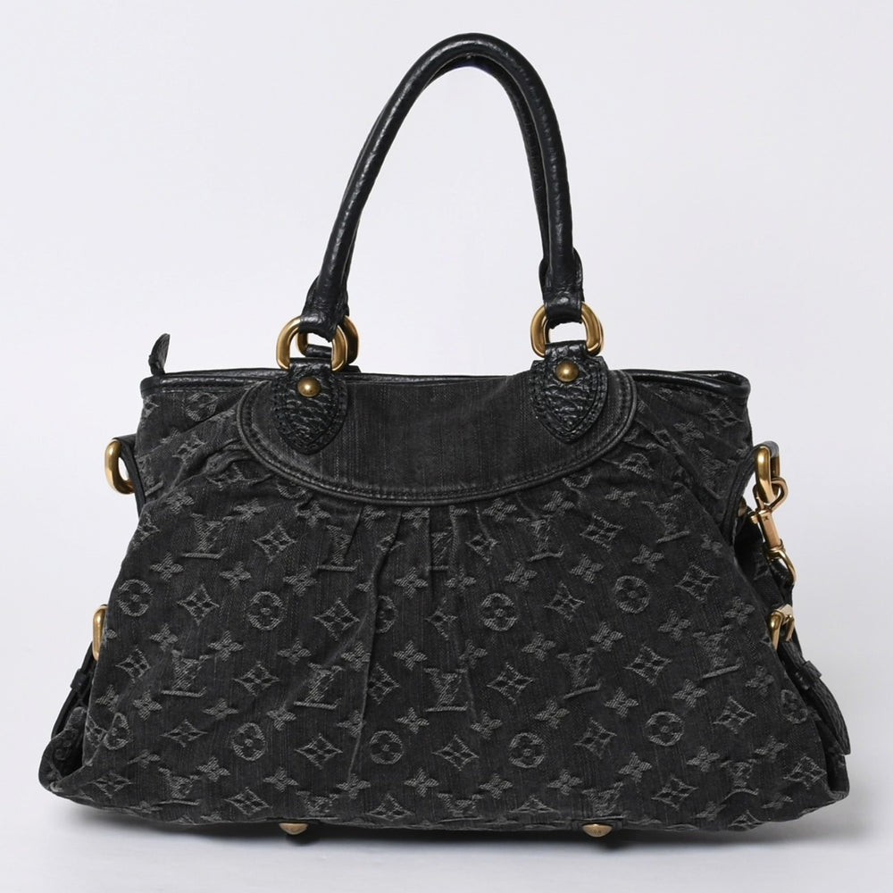 LOUIS VUITTON Neocavi GM Handbag M95352 Monogram Denim Black Leather Gold Hardware Good Condition Used 4a001011