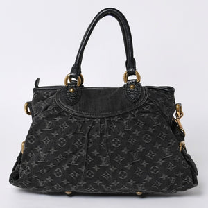 LOUIS VUITTON Neocavi GM Handbag M95352 Monogram Denim Black Leather Gold Hardware Good Condition Used 4a001011