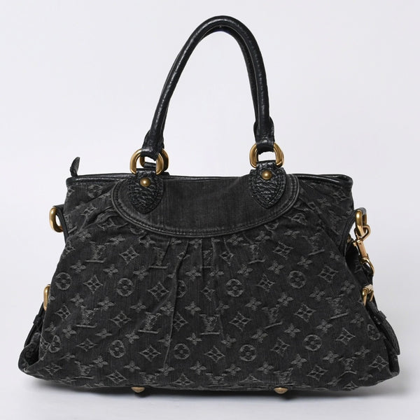 LOUIS VUITTON Neocavi GM Handbag M95352 Monogram Denim Black Leather Gold Hardware Good Condition Used 4a001011