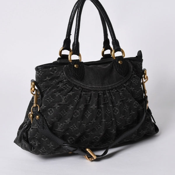 LOUIS VUITTON Neocavi GM Handbag M95352 Monogram Denim Black Leather Gold Hardware Good Condition Used 4a001011