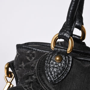 LOUIS VUITTON Neocavi GM Handbag M95352 Monogram Denim Black Leather Gold Hardware Good Condition Used 4a001011