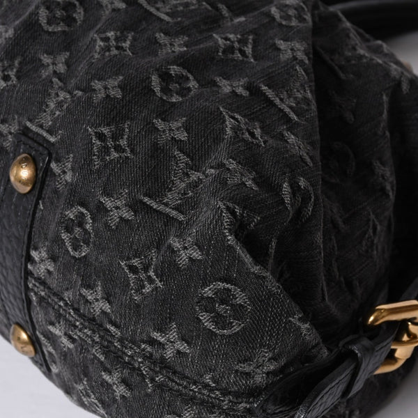 LOUIS VUITTON Neocavi GM Handbag M95352 Monogram Denim Black Leather Gold Hardware Good Condition Used 4a001011
