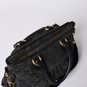 LOUIS VUITTON Neocavi GM Handbag M95352 Monogram Denim Black Leather Gold Hardware Good Condition Used 4a001011