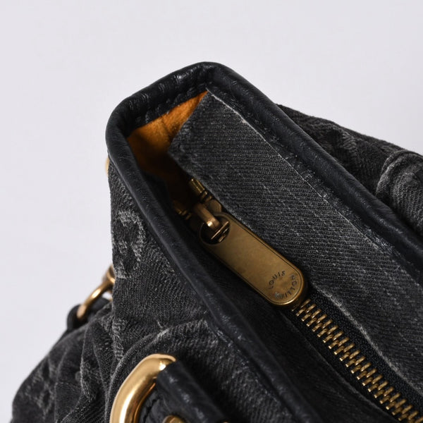 LOUIS VUITTON Neocavi GM Handbag M95352 Monogram Denim Black Leather Gold Hardware Good Condition Used 4a001011