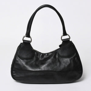 極美品 PRADA プラダ ブラックレザー製 ハンドバッグ ワンショルダー ブラック シルバー金具 メタルエナメルプレート 中古 4a006961
