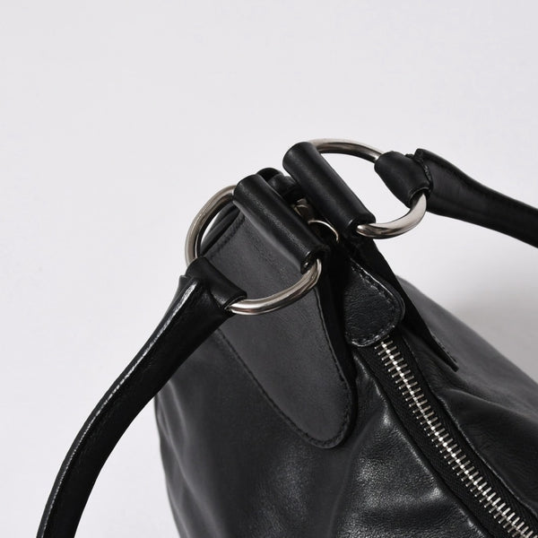 極美品 PRADA プラダ ブラックレザー製 ハンドバッグ ワンショルダー ブラック シルバー金具 メタルエナメルプレート 中古 4a006961