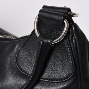極美品 PRADA プラダ ブラックレザー製 ハンドバッグ ワンショルダー ブラック シルバー金具 メタルエナメルプレート 中古 4a006961