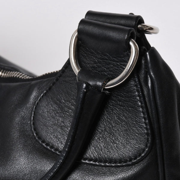 極美品 PRADA プラダ ブラックレザー製 ハンドバッグ ワンショルダー ブラック シルバー金具 メタルエナメルプレート 中古 4a006961