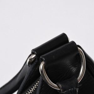 極美品 PRADA プラダ ブラックレザー製 ハンドバッグ ワンショルダー ブラック シルバー金具 メタルエナメルプレート 中古 4a006961