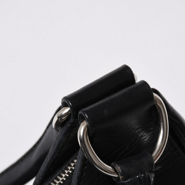 極美品 PRADA プラダ ブラックレザー製 ハンドバッグ ワンショルダー ブラック シルバー金具 メタルエナメルプレート 中古 4a006961