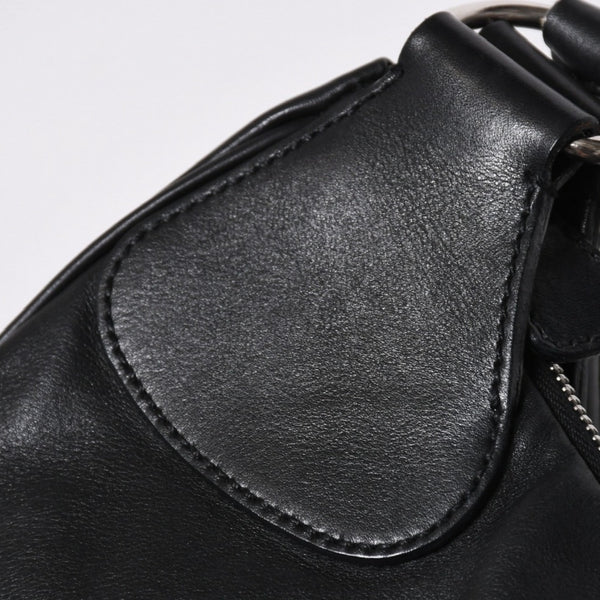極美品 PRADA プラダ ブラックレザー製 ハンドバッグ ワンショルダー ブラック シルバー金具 メタルエナメルプレート 中古 4a006961