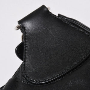 極美品 PRADA プラダ ブラックレザー製 ハンドバッグ ワンショルダー ブラック シルバー金具 メタルエナメルプレート 中古 4a006961