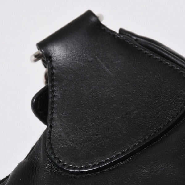 極美品 PRADA プラダ ブラックレザー製 ハンドバッグ ワンショルダー ブラック シルバー金具 メタルエナメルプレート 中古 4a006961