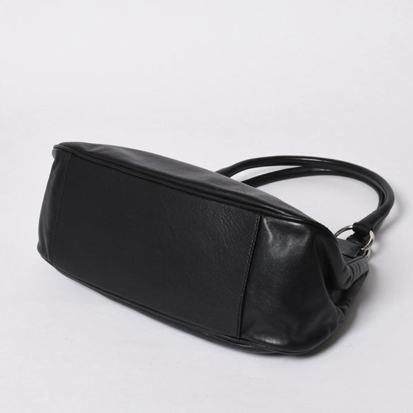 極美品 PRADA プラダ ブラックレザー製 ハンドバッグ ワンショルダー ブラック シルバー金具 メタルエナメルプレート 中古 4a006961