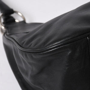 極美品 PRADA プラダ ブラックレザー製 ハンドバッグ ワンショルダー ブラック シルバー金具 メタルエナメルプレート 中古 4a006961