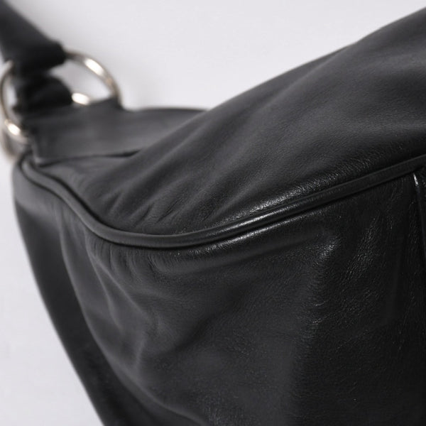 極美品 PRADA プラダ ブラックレザー製 ハンドバッグ ワンショルダー ブラック シルバー金具 メタルエナメルプレート 中古 4a006961