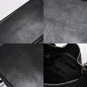 極美品 PRADA プラダ ブラックレザー製 ハンドバッグ ワンショルダー ブラック シルバー金具 メタルエナメルプレート 中古 4a006961